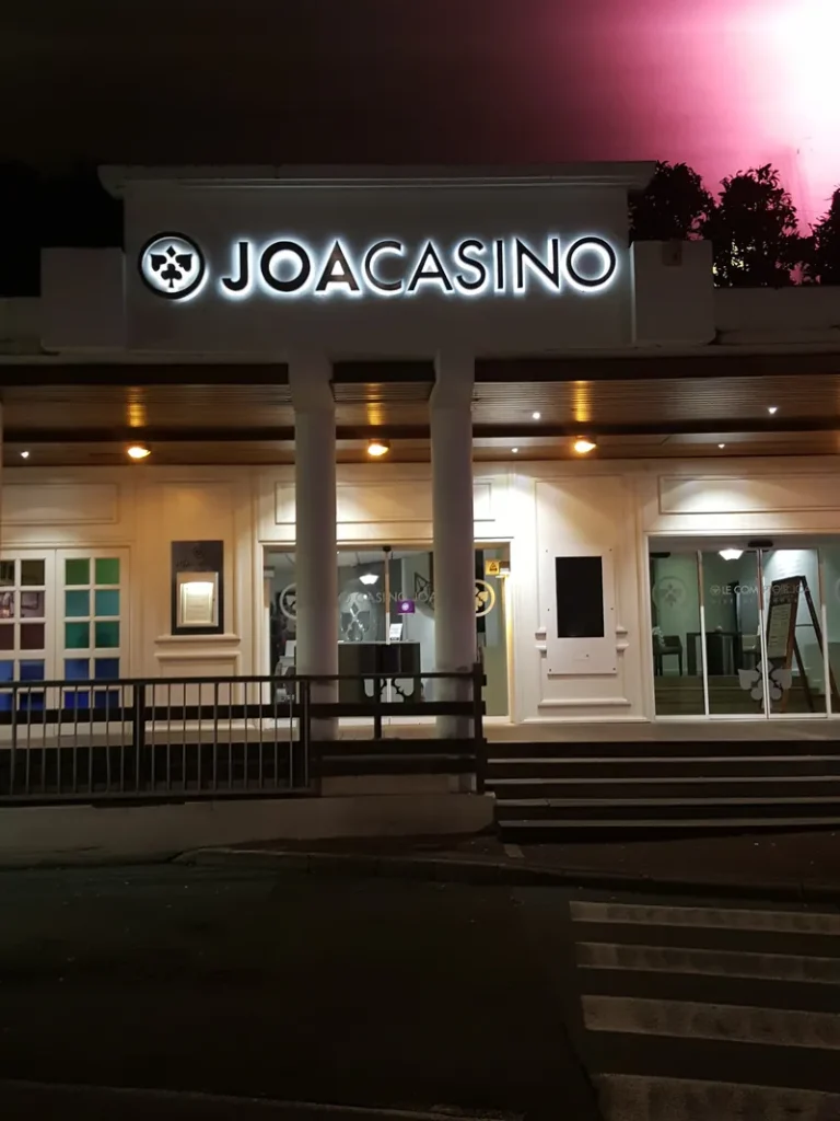 Front doors of Casino JOA de Saint-Jean-de-Luz illuminated at night