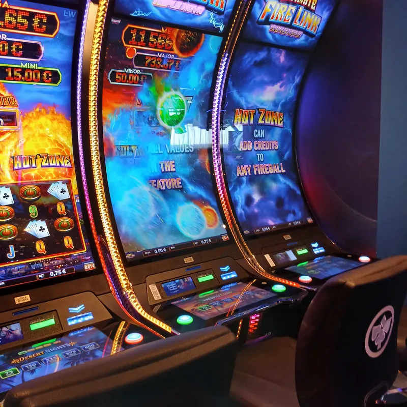 Close-up of colourful slot machines at Casino JOA de Saumur