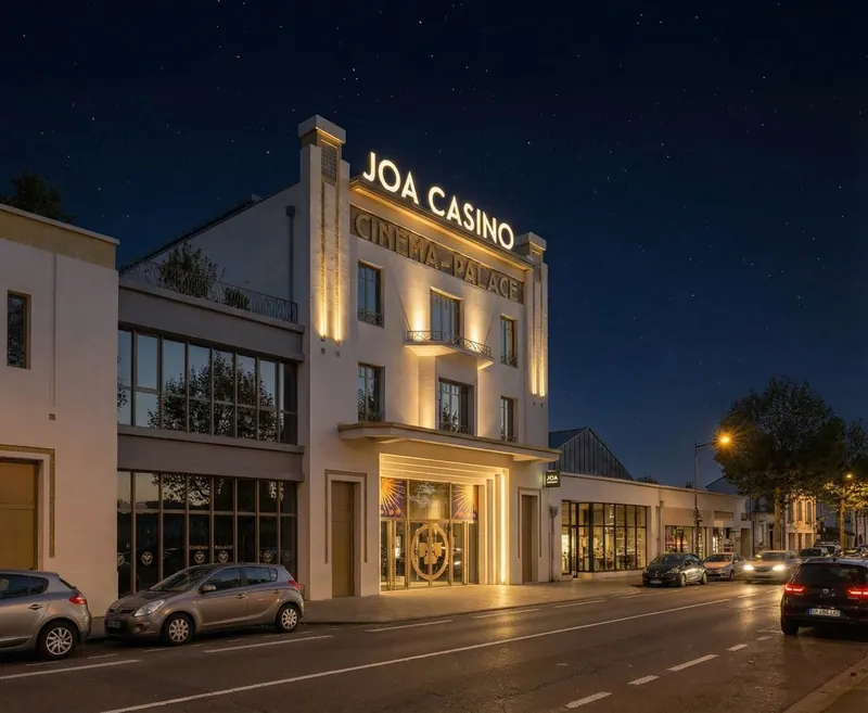 Main casino facade illuminated at night at Casino JOA de Saumur