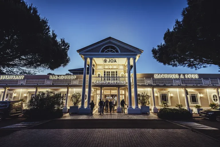 Night view of the main entrance to Casino JOA Les Pins des Sables d'Olonne