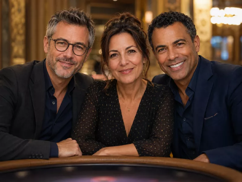 Trois experts en casinos en France réunis autour d’une table de poker dans un casino